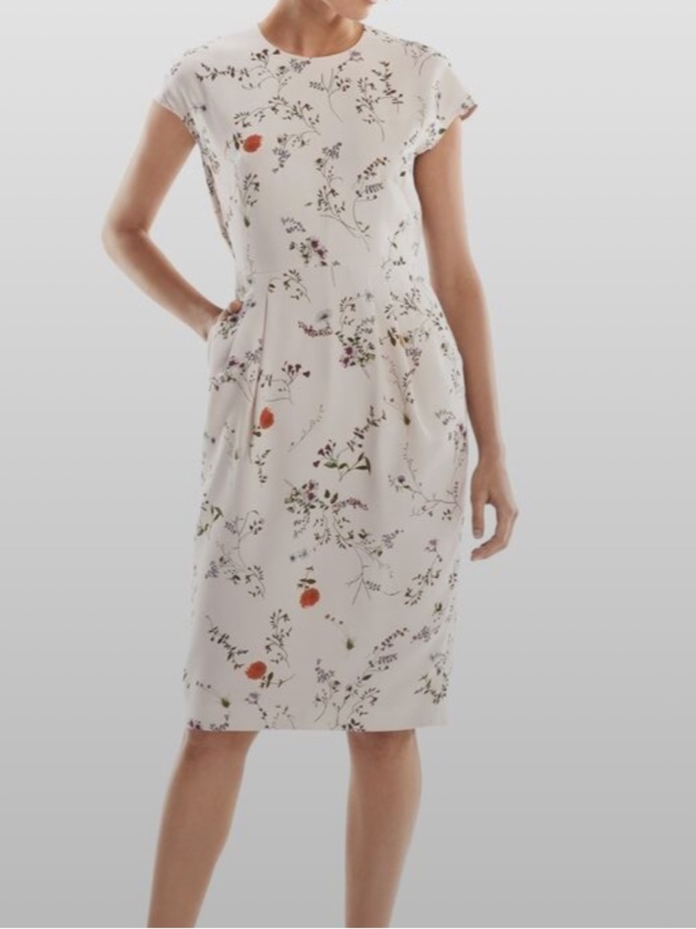 MM. LaFleur Ivory Floral Cap-Sleeve Midi Dress size 12